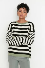 Ecru iroko prilegajo pulover za pletenine iz barvnih blokov