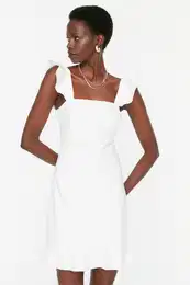 White Flounce Woven Dress