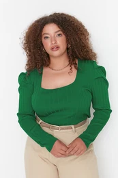 Curve Green Knitwear Blouse