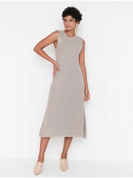 Beige women's sweater mididress - Women