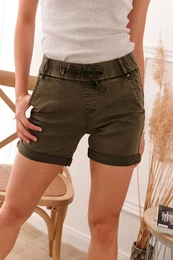 Women's shorts with elastic waistband of khaki color