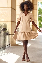 Beige cotton dress with ruffles