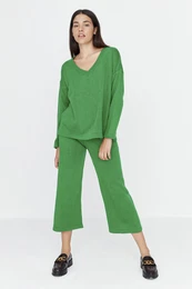 Green Oversized Knitwear Top and Bottom Set