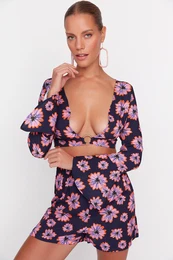 Multicolored Floral Patterned Rings Accessory Detail Beach Top-Tops Set
