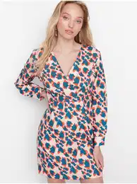 Blue-beige patterned dress - Women