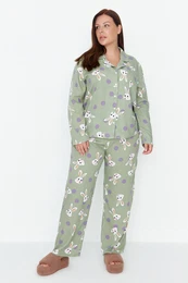 Curve Mint Rabbit Printed Woven Pajamas Set