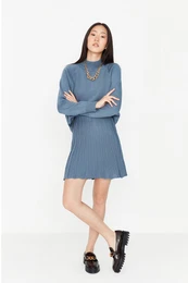 Indigo Pleated Skirted Knitwear Bottom-Top Set