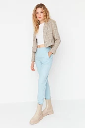 svetlo modra ohlapna tekaica Solun pletene puloverje