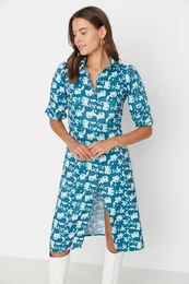 Green Short Sleeve Woven Dress