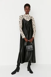 Black Knitted Blouse- Satin Dress 2-Piece Suit