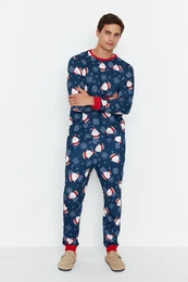 Navy Blue Regular Fit Knitted Pajama Set Family Combination