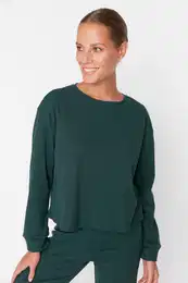 Dark Green Ribbed Knitted Pajamas Set
