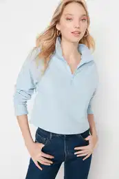 Blue Thessaloniki/Knitwear Look Zippered Collar Regular/Regular Fit Knitted Sweatshirt