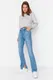 Trendyol Navy Blue Prorezane traperice visokog struka