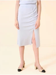 Light Blue Sheath Skirt with Slit - Women