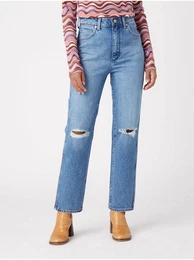 Blue women's straight fit jeans with a ripped effect - Ladies