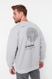 Grey Oversize/Wide Cut Fleece Inside/Warm Mystic Print Sweatshirt