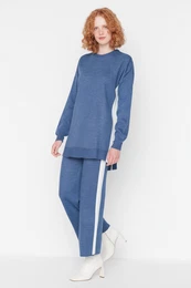 Indigo Stripe Detailed Sweater-Pants Knitwear Set