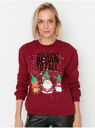 Burgundy women's sweatshirt with Christmas motif - Women