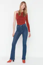Blue High Waist Skinny Flare Jeans