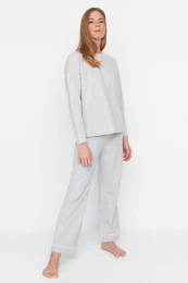Gray Melange Piping Detailed Thessaloniki Knitted Pajamas Set