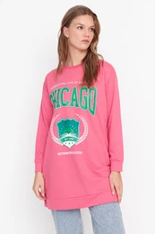 Pink Printed Knitted Sweatshirt