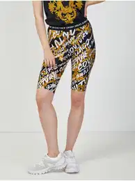 Yellow-black women's patterned short leggings - Women's