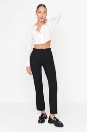 Black Woven High Waist Trousers
