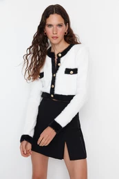 Ecru Crop Pile pletenine Cardigan