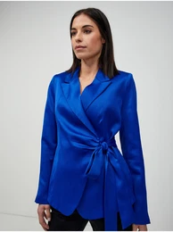 Dark blue satin jacket with tie - Women