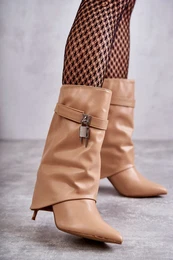 Leather Slip-On Boots On A High Heel beige Steffi