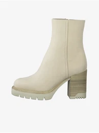 Cream leather ankle boots with heel - Women's