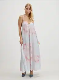 Pink-blue women's patterned maxi-dresses for shoulder straps Tina - Ladies