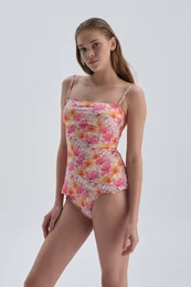 Strapless Tankini rumena - roza vrh