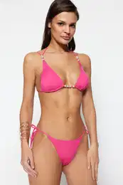 fuchsia vezati dno bikinija z visokimi nogami