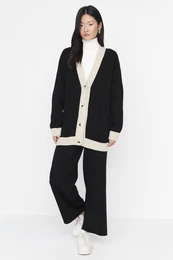 Stone Strip Detailed Cardigan-Pants Knitwear Set