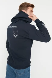 Navy Blue Oversize/Wide Cut Text Printed Inside Fleece/Warm Sweatshirt