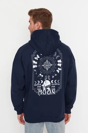 Navy Blue Oversize/Wide Cut Hooded Fleece Inside/Warm Sweatshirt