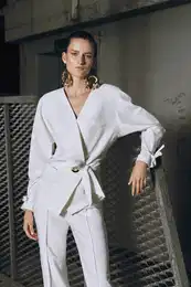 X Zeynep Tosun Ecru Jacket with Lace-up Detail