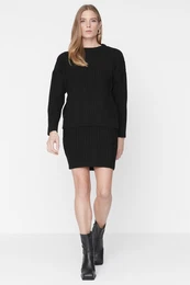 Black Knitted Detailed Knitwear Top and Bottom Set