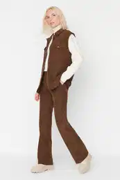 Brown Flare High Waist Tkane hlae