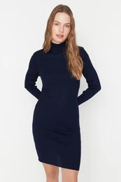 Navy Blue mini pletenina obleka z dodatnimi detajli