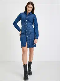 Blue Denim Shirt Dress - Women