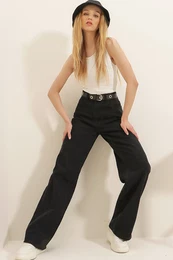 Trend Alaat Stili Women's Black High Waist Loose Cut Denim Trousers