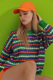 Trend Alaat Stili enska zelena posadka Vrat akard Vebarvni pulover za pletenine