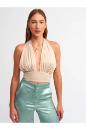 5838 Halterneck Crop Top-beige