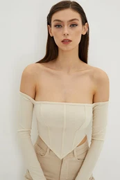Women's Vanilla Back Zippered Crop Blouse B518