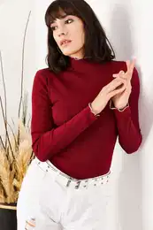 Women's Burgundy Collar and Sleeve Detailed Camisole Blouse