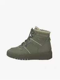 Khaki leather ankle winter boots with faux fur - Women's