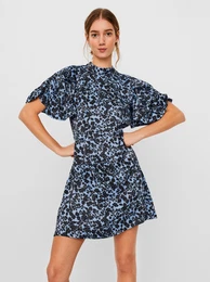 Blue floral dress with stand-up collar -Lydia - Women's